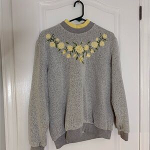 BonWorth Gray Sweater with Yellow Floral Design